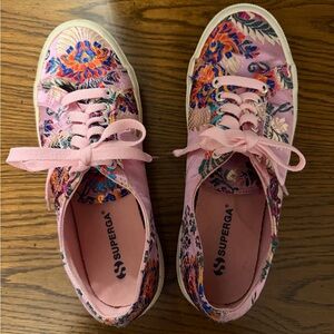 Superga Women’s 2750 Korelaw Sneakers Pink Satin & Embroidery, Size 9